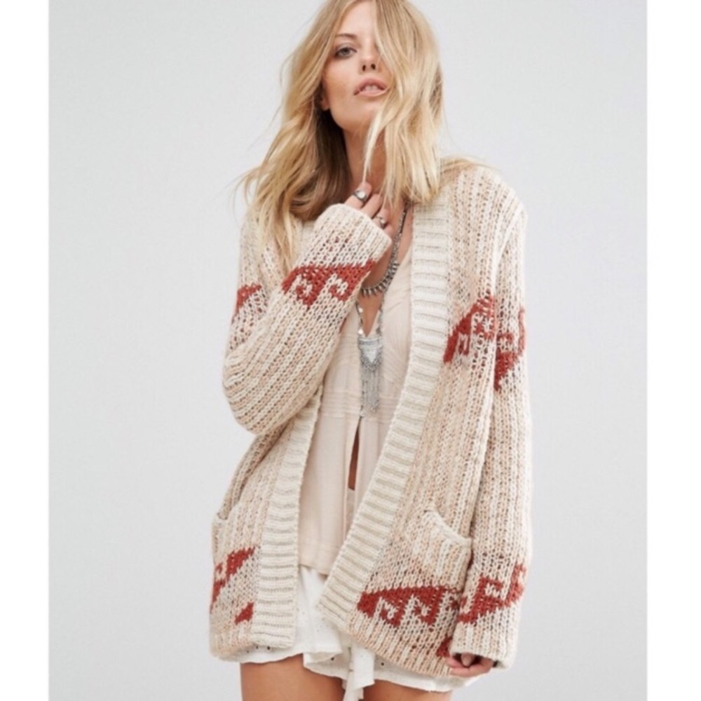 Free People Oversized Tribal Chunky Wool Cardigan